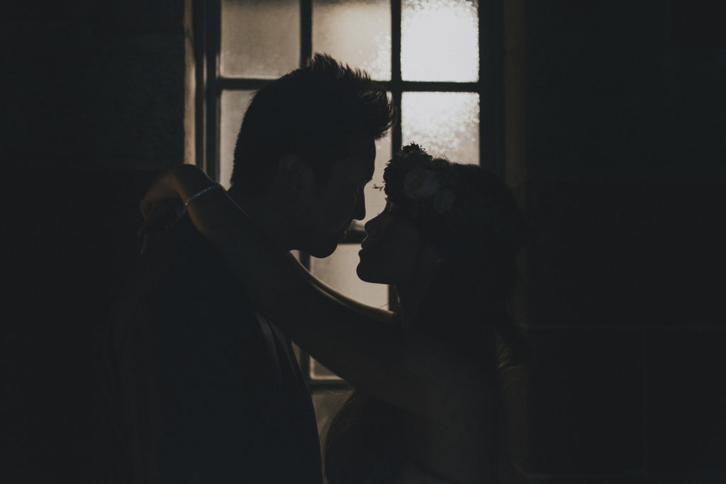 bride and groom kissing