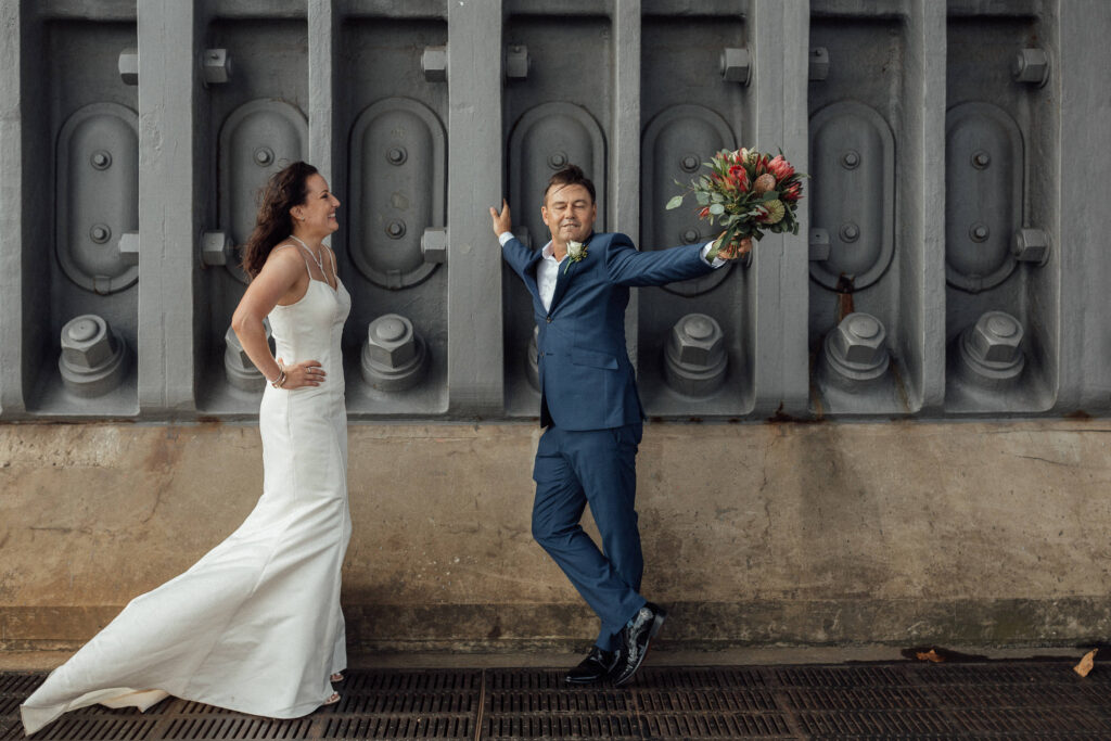 bride and groom candid portrait