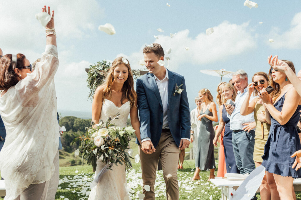 bride and groom confetti exit byron bay hinterland wedding