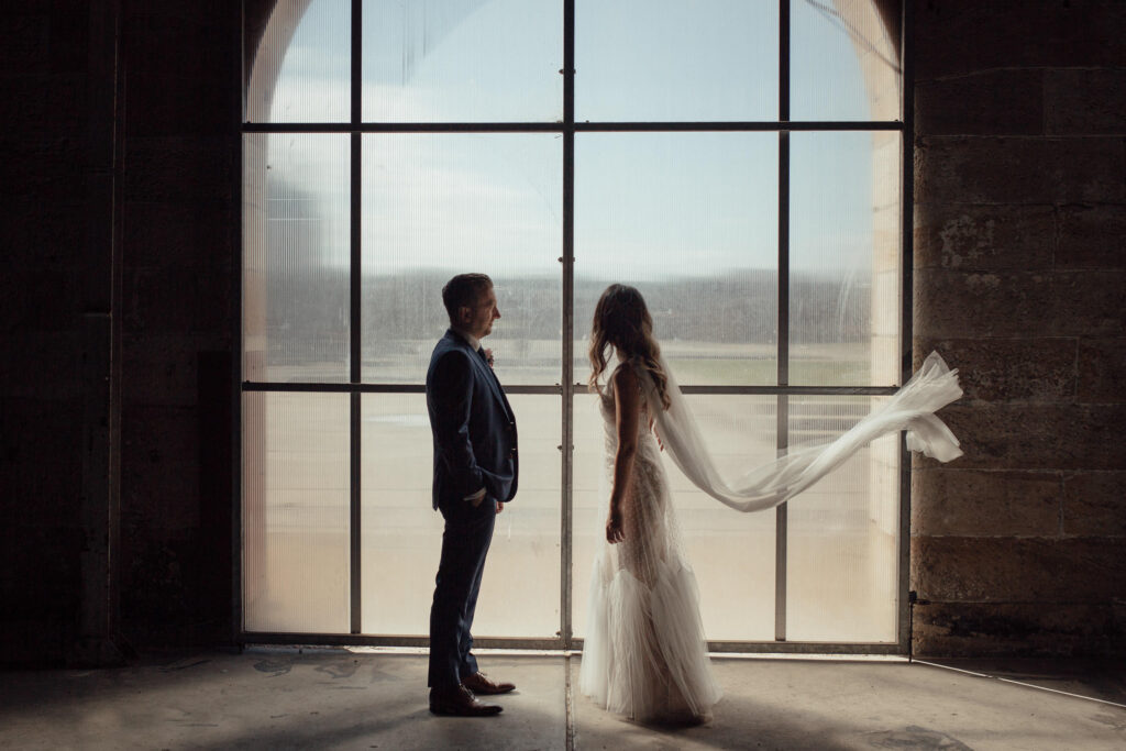 bride and groom portrait cockatoo island wedding