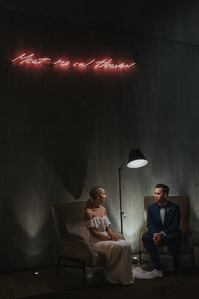 bride and groom portrait ivy penthouse wedding