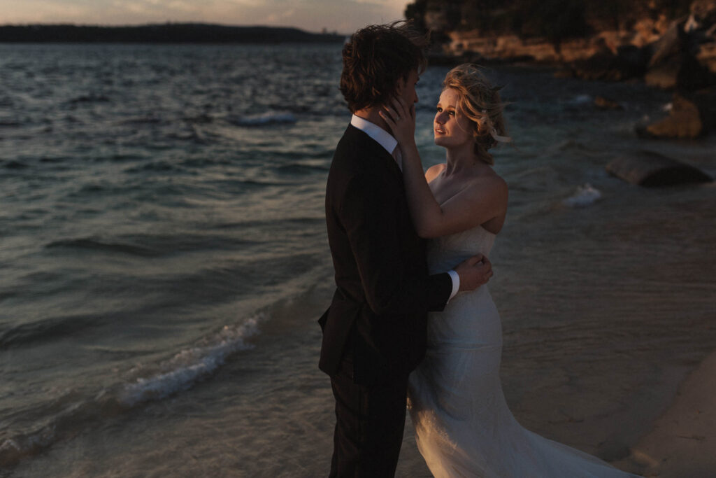 bride and groom wategos beach wedding