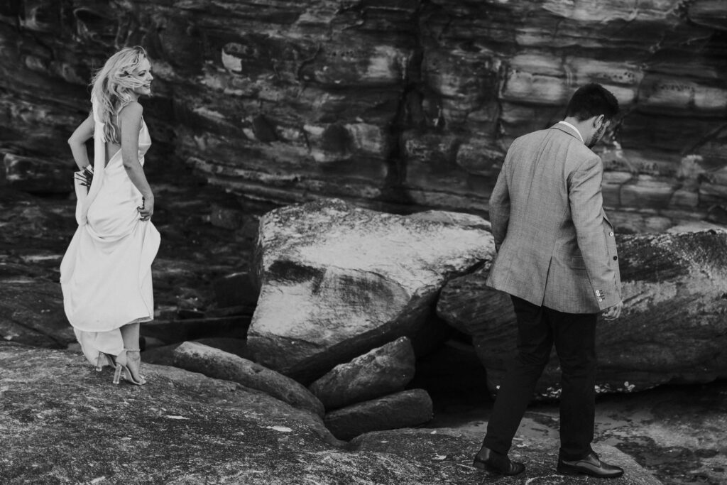 bride and groom portrait whale beach wedding