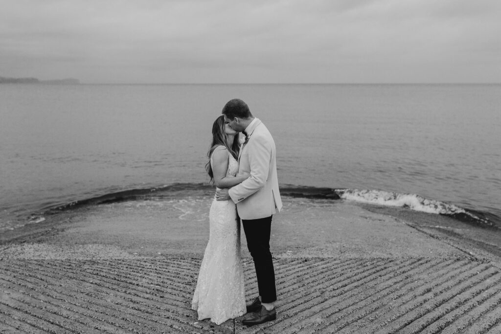 bride and groom portrait boat house palm beach wedding