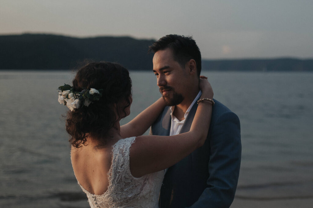 bride and groom portrait boat house palm beach wedding