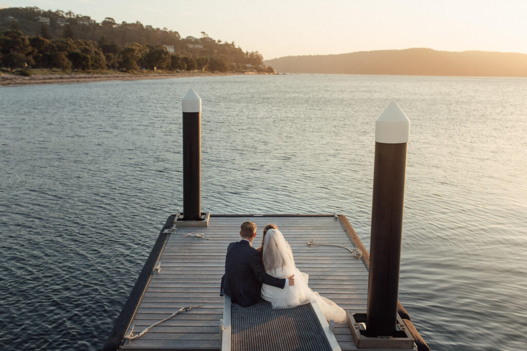 bride and groom portrait boat house palm beach wedding