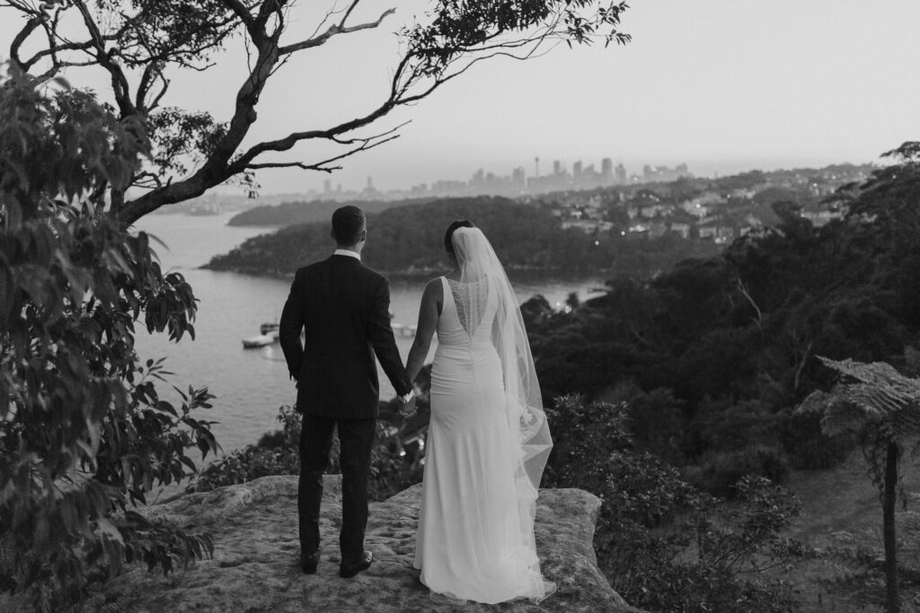 bride and groom posing at gunners barracks