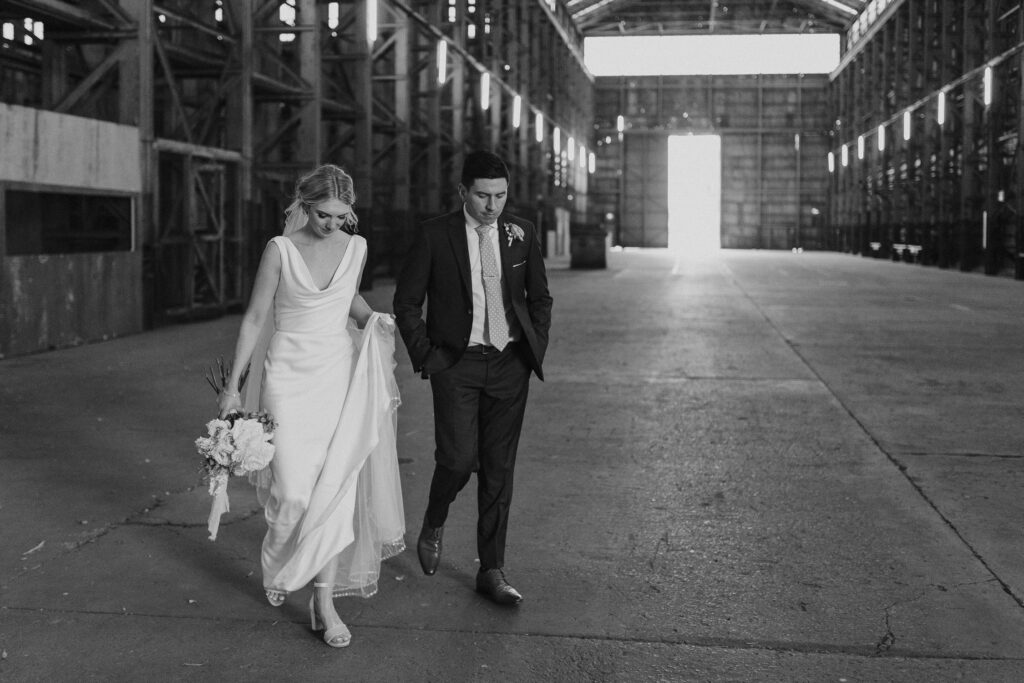 bride and groom portrait at cockatoo island wedding