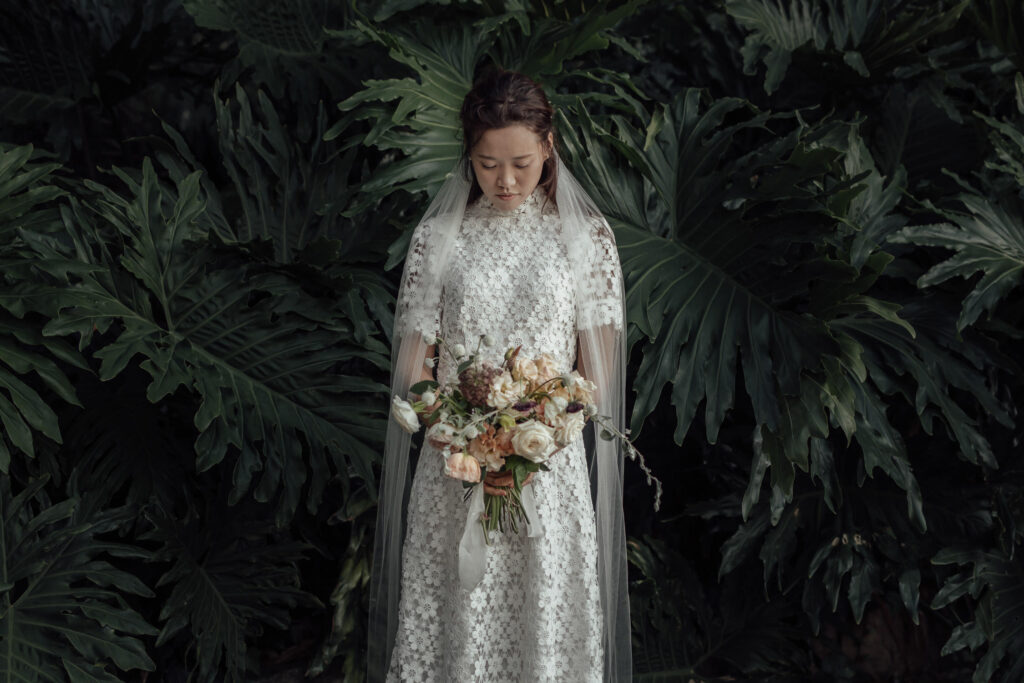 bride portrait rainforest wedding
