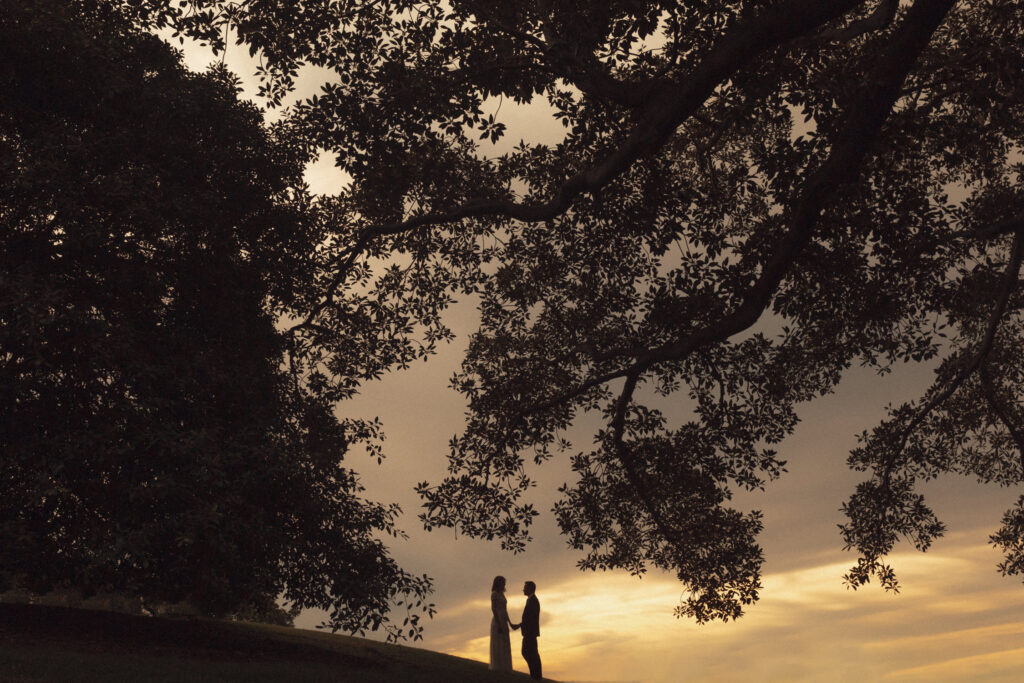 bride and groom silhouette