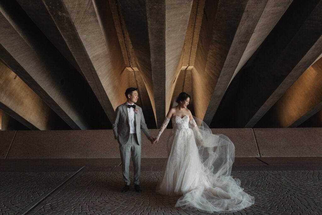 bride and groom at the utzon room