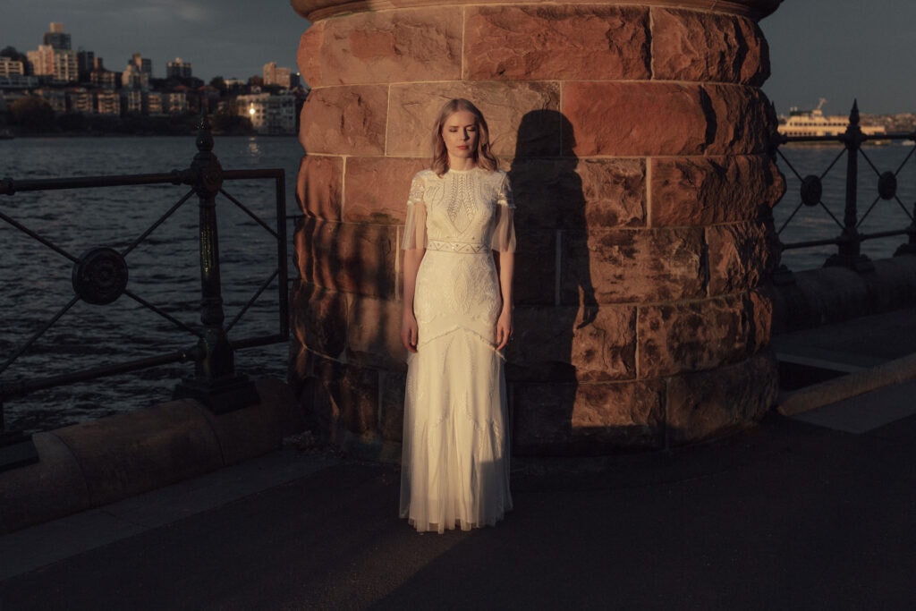 bride in sunlight at sydney harbour